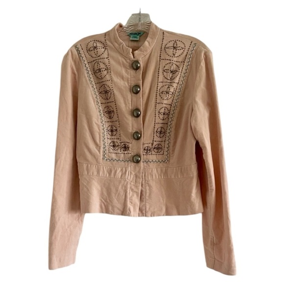 Kenzie Girl Jackets & Blazers - KENZIE GIRL Women’s Light Peach Beaded Embroidery Button Blazer‎ Top-Size Large